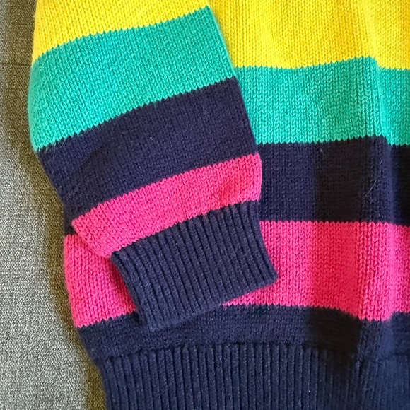 Primary Rainbow Stripe Knit Sweater Toddler 12-18 Months Colorblock Pullover - Picture 3 of 5